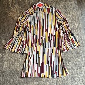 Curtsey Graphic Print Mini Dress with Bell Sleeves